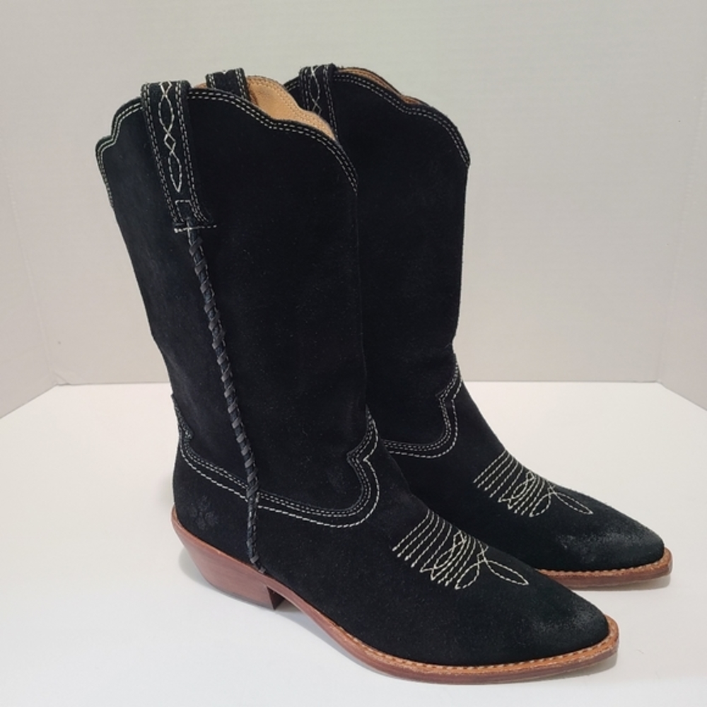 Patricia Nash Bergamo Black Suede Cowboy Boots Size 7.5